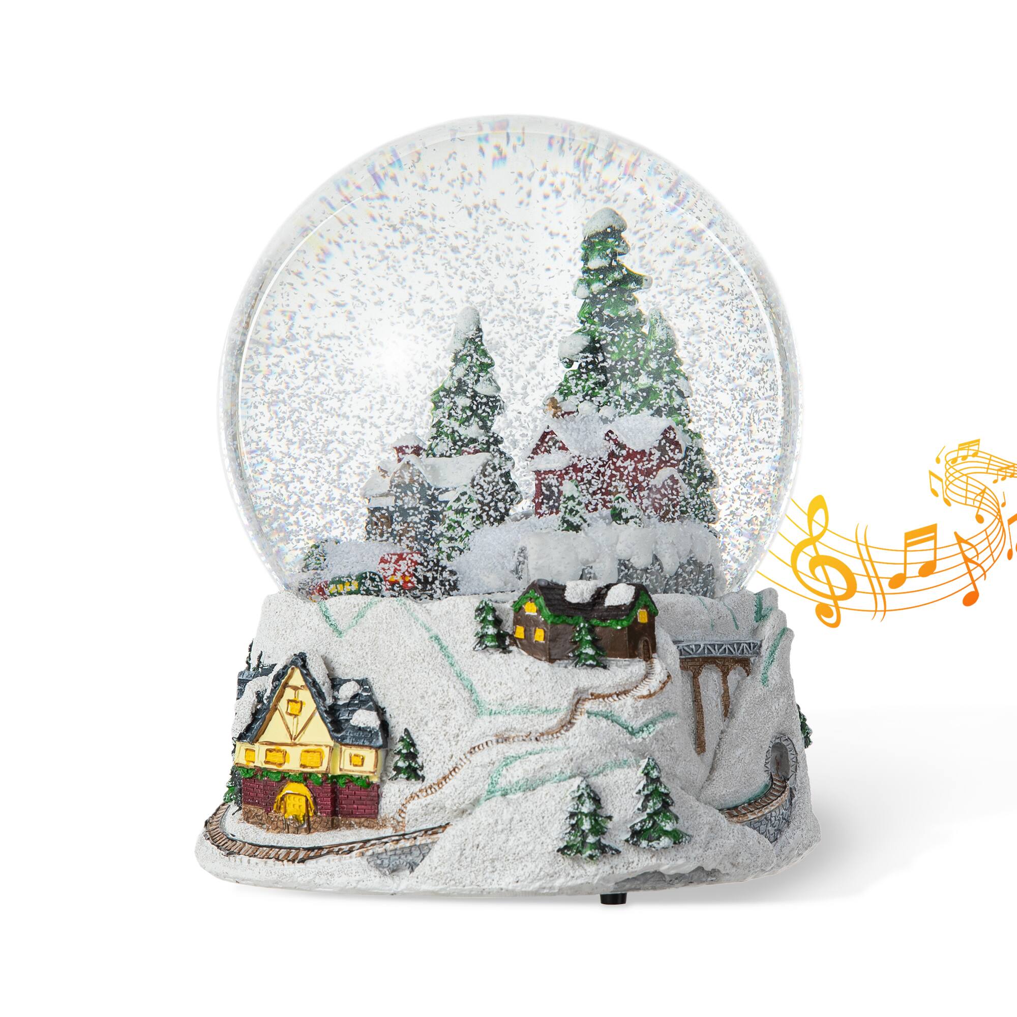 Glitzhome® 8" Lighted Musical Snowflakes Village Waterglobe